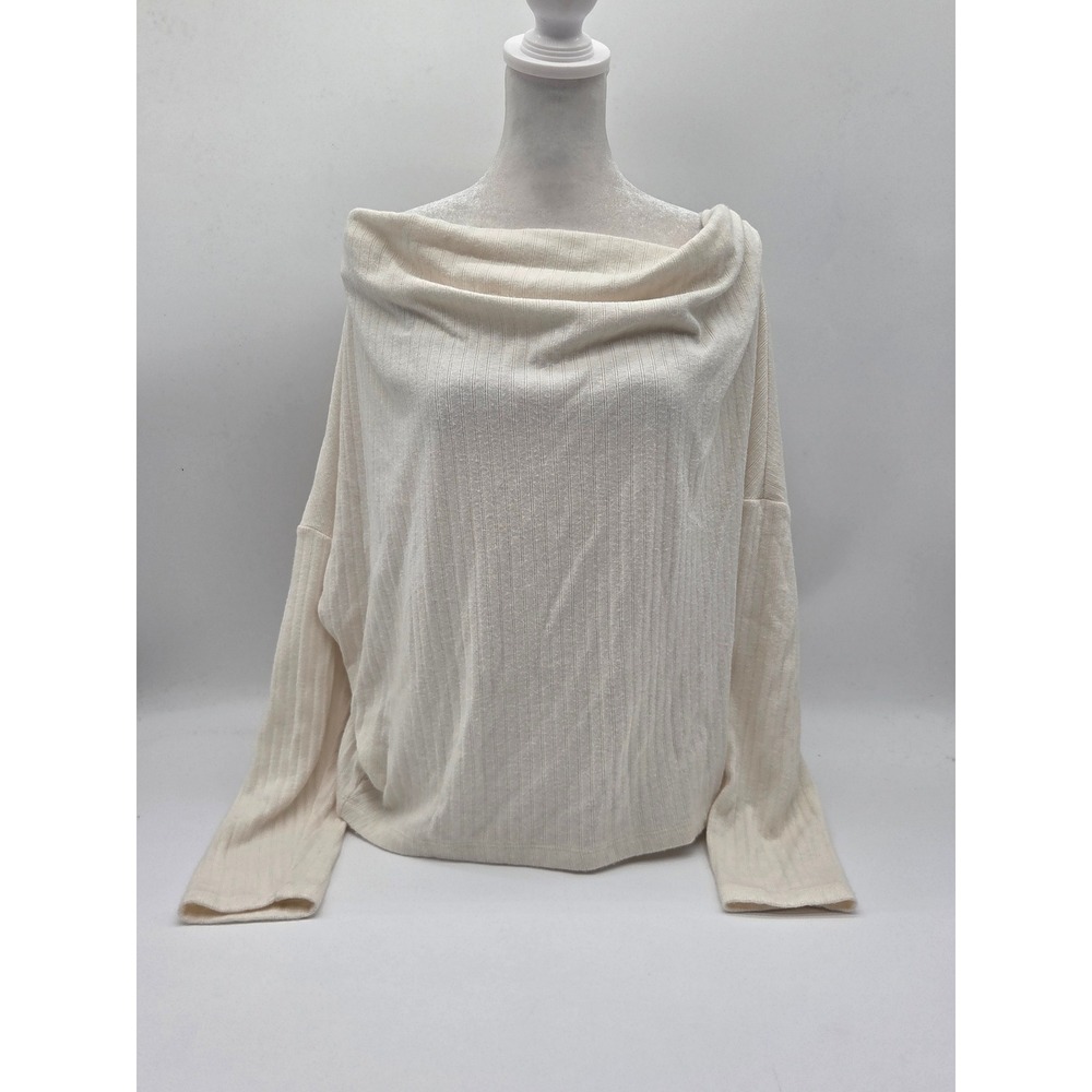 LOFT Ivory Ribbed Cowl Neck Dolman Sleeve Sweater Top Size L 101-907